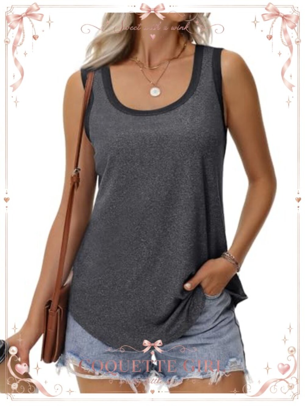 Sleeveless Scoop Neck Tunic Tank Top Loose Fit High Low Hem Summer Casual